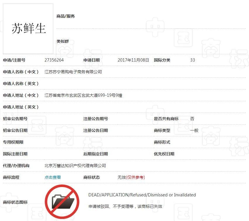 蘇寧布局新零售遇阻，6件“蘇鮮生”商標(biāo)慘遭駁回！