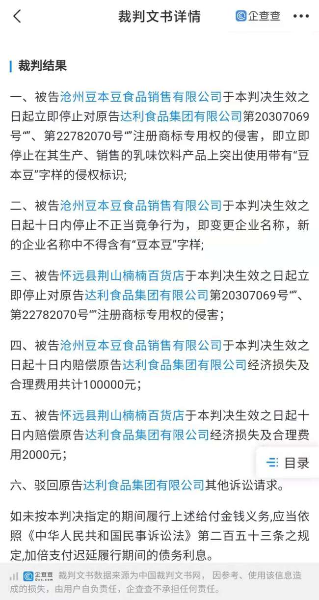 2021年7月12日達利“豆本豆”商標維權一審勝訴